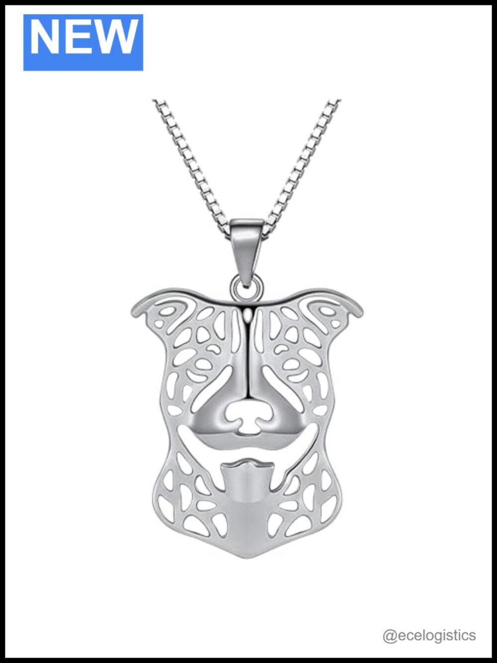 925 Sterling Silver Pit Bull Ears Down Pendant Necklace for Dog Moms